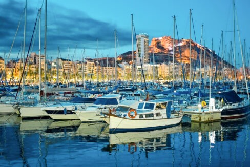 Night view of boats in Port of Alicante